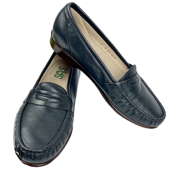 SAS Shoes Sas Pinched Leather Womens Navy Blue Penny Loafers Poshmark
